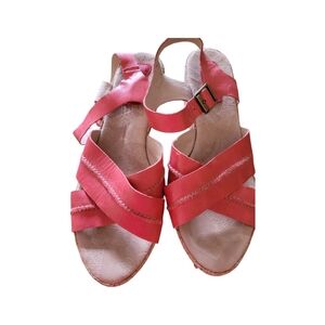 'KORKS' Platform Orange Leather Wedge  Sandals Size 9 EUC